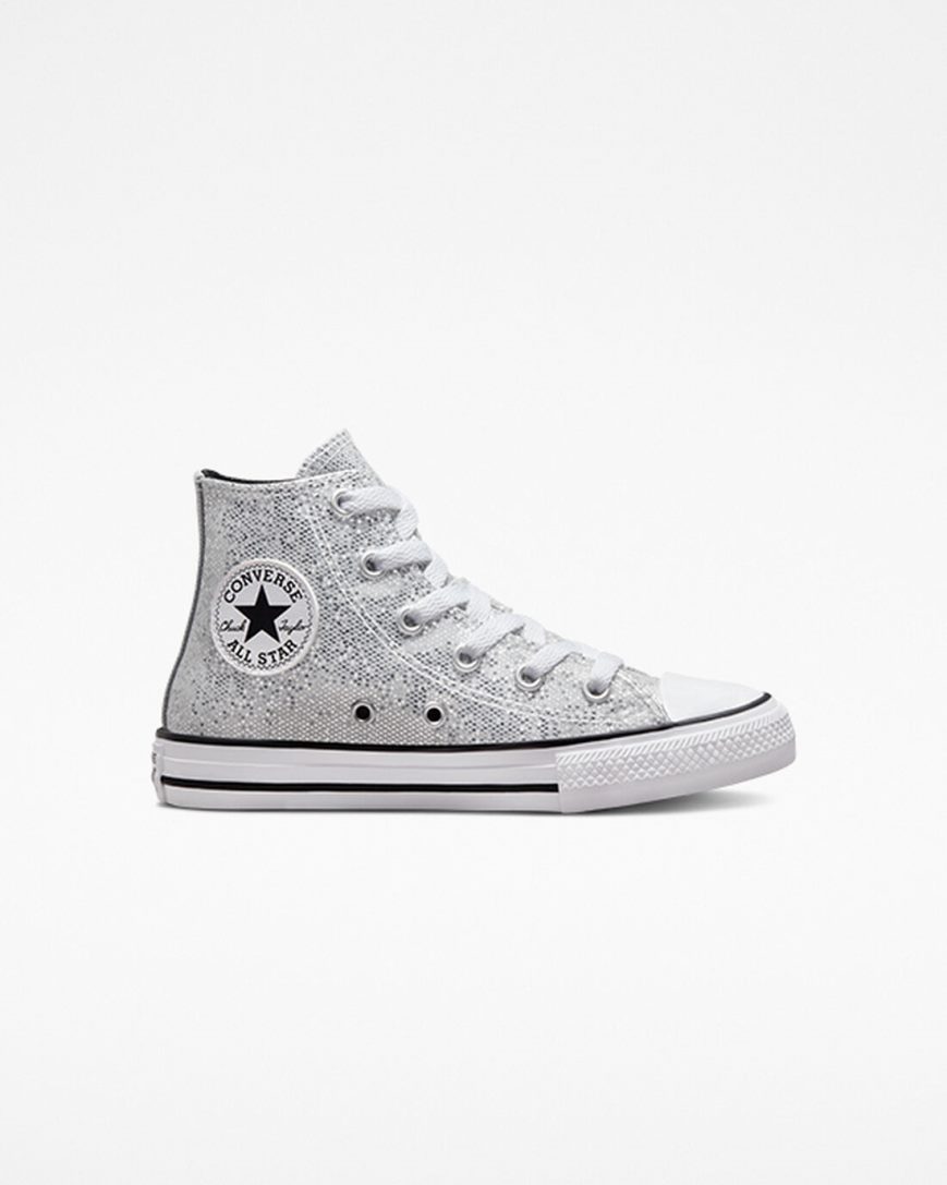 Dívčí Boty Vysoké Converse Chuck Taylor All Star Glitter Stříbrné Šedé Černé | CZ YHSM73